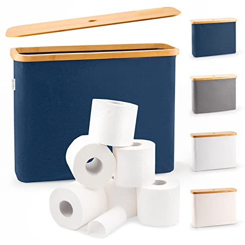 LONBET Toilet Paper Storage for 12 Rolls, Stackable & Foldable - The Ultimate Bathroom Organizer - Waterproof Basket with Bamboo Lid - Elegant Toilet Paper Storage Holder, Blue - color: Blue, size: 12 rolls