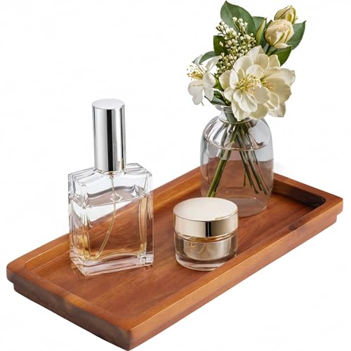 Bathroom Vanity Tray 11.8 x 5.9 inches of Natural Acacia Wood - Elegant Organizer for Cosmetics, Jewelry, Perfume, Candle, Key - Premium Wood Tray for Bathroom, Kitchen, Countertop, Toilet Tank, Sink - color: Acacia