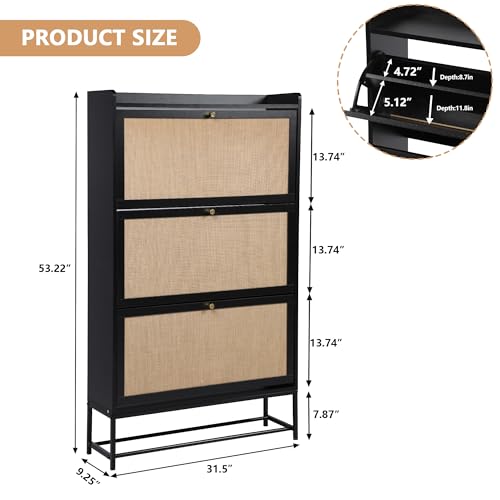 AVZEAR Shoe Cabinet, Shoe Cabinet Freestanding Tipping Bucket Shoe Rack Organizer with 3 Flip Drawers, Modern Entryway Narrow Shoe Rack for Entryway, Hallway, Bedroom (Black) - color: Black, size: 3 Drawers