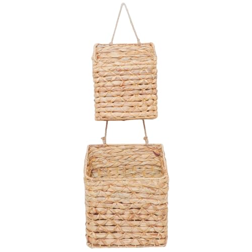2-Tier Wall Hanging Wicker Water Hyacinth storage baskets Set,Woven Rustic Natural Farmhouse Door Baskets Organizer for decor,Kitchen Pantry, Home Office, Entryway, Bathroom - size: 2-Tier