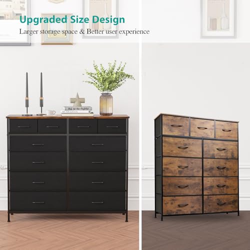 VASICAR Dresser for Bedroom with 12 Drawers, Tall Fabric Drawer Dresser, Compact Chest of Drawers for Closet, Nursery, Bedside, Living Room, Laundry, Entryway, Hallway - color: Rustic Black