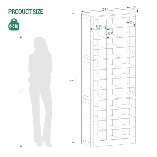 Hzuaneri Shoe Storage Cabinet, 36 Pairs Free Standing Closet Organizer, 9 inch Widened Cell Wood Shoe Organizer, 12 Tiers Vertical Space Saving Shoe Rack for Entryway, Cloakroom, White SR20703X - color: White, size: 36 Pairs