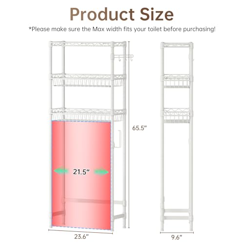 Golpart 3-Tier Over-The-Toilet Storage Shelf,Heavy-Duty Adjustable Bathroom Rack with 2 Mesh Baskets,Toilet Paper Holder & Hooks,Space-Saving Organizer for Bathroom,10”D x 24”W x 66”H,White - size: White with Baskets-10"D x 24"W x 66"H