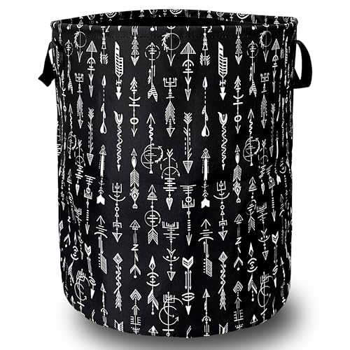 Black White Adventure Arrow Laundry Basket Foldable With Handles Tote Bag Oxford Cloth Funny Laundry Hamper Clothes Storage Bucket Toy Organizer 18.9" x 16.5" For Bathroom/Laundry/Bedroom - color: Black White Arrow
