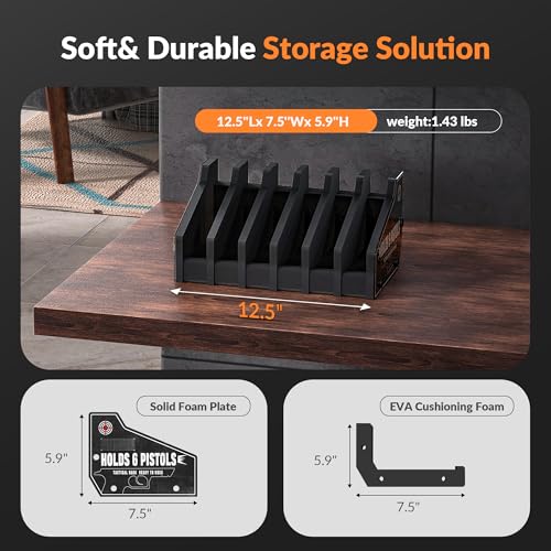 Foam Pistol Rack for Gun Safe Pistol Holder for Storage, Gun Cabinet Accessories for Pistols Revolvers, Fits Most Handguns - size: 6 Slots