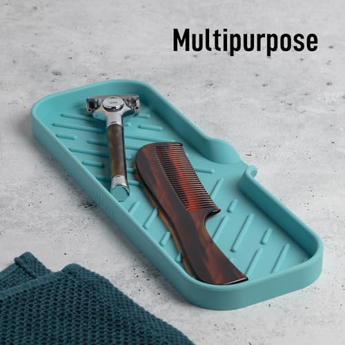Zulay Kitchen Large Silicone Sponge Holder (12x4) – Flexible Sink Organizer Tray for Kitchen & Bathroom – Multipurpose Soap Dish for Sponges, Makeup, Trinkets & More (Aqua Sky) - color: Aqua Sky, size: Large (12x4)