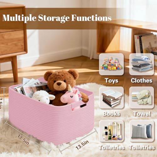 4 Pack Large Storage Basket for Organizing, 17.5"x13"x7" Woven Basket for Shelves, Closet Cube Storage Bins with Wrapped Handle, Cotton Rope Baskets for Kitchen, Clothes, Toys(Light Pink) - color: Light Pink, size: 4 Pack