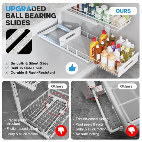 Under Sink Organizer Upgrade To Professional Rails,2-Tier Dual Pull Out Cabinet Storage,Height Adjustable Slide Out Drawers For Bathroom Kitchen,1 Pack-21"Dx12.8"-16.9"H,White - color: White, size: 1 Pack-21"Dx12.8"-16.9"H