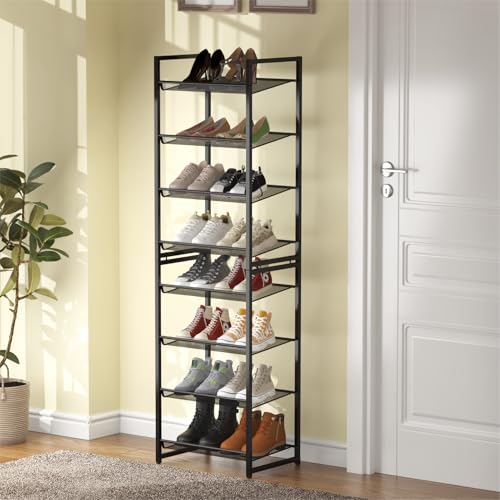 8 Tier Shoe Rack, Tall Metal Shoe Storage with Adjustable Shelves, Holds 16-20 Pairs, Stackable Shoe Stand for Garage Hallway Bedroom, Bronze - size: 8Tier