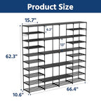 Ekisemio Large Shoe Rack Organizer for Entryway Closet 72-80 Pairs 10-Tier Heavy Duty Tall Garage Shoe Rack Shoe Shelf Shoes Storage with Removable Side Hooks for Bedroom and Garage, Black - size: 4 Row 10 Tiers