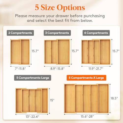 Lifewit Utensil Organizer for Kitchen Drawer, Expandable Cooking Utensil Tray, Cutlery Silverware Flatware Holder, Wood Adjustable Spatula Tools Storage Divider, 15.6-28 x 18.5, Natural - color: Natural, size: 15.6~28''W x 18.5'' D