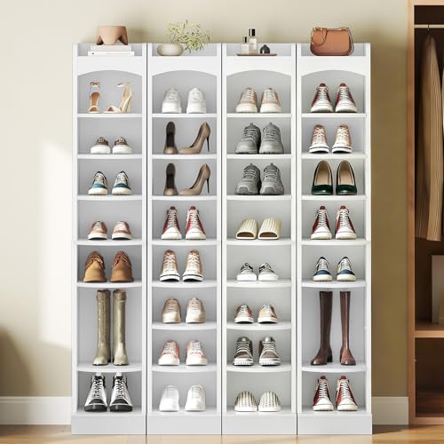 YATINEY 9-Tier Tall Shoe Rack, Wooden Shoe Storage Organizer, Narrow Shoe Cabinet with Removable Shelves for Small Spaces, Holds 9 Pairs of Shoes, for Entrance, Hallway, White SS02WT - color: White, size: 10.2''L x 13.4''W x 65.7''H