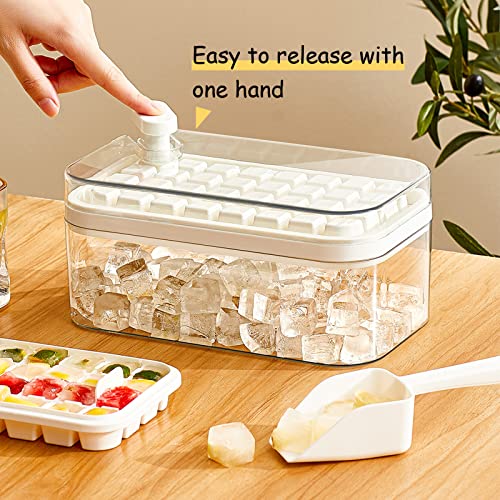 Ice Cube Tray with Lid and Bin, 2 Pack for Freezer, 64 Pcs Ice Cube Mold (White) - color: White