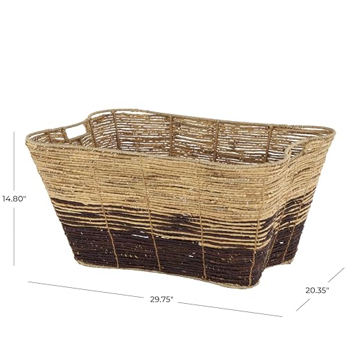 Deco 79 Seagrass Handmade Decorative and Functional Storage Basket Oversized Color Block Basket Organizer with Slot Handles, Basket for Storage 30" x 20" x 15", Brown - size: 30" x 20" x 15"