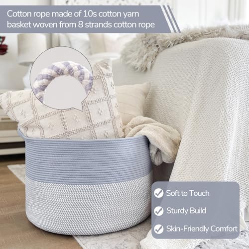 INDRESSME Large Rope Baskets - Organizing Storage, 21.7 x 13.8 Inch, Living Room, Kids, Decorative Nursery, Laundry, Towel, Gift Basket, Blue - color: Blue & White, size: 21.7"D x 13.8"H