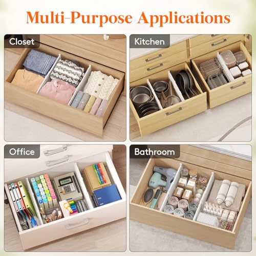 Lifewit 8" Tall 4 Pack Drawer Dividers, 35-56.5cm/13.8-22.2" Expandable Drawer Divider for Clothes, Adjustable Dresser Drawer Organizers, Drawers Separators for Dresser/Bathroom/Closet/Kitchen White - size: 8"H, 13.8-22.2"L