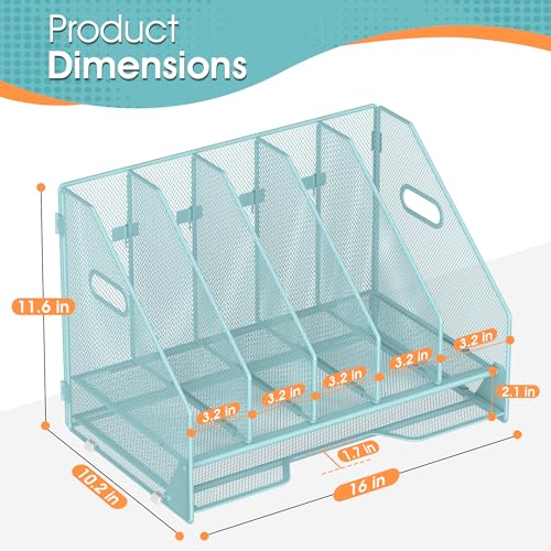 Desk File Folder Holder Organizer-5 Vertical Compartments Racks and Paper Letter Tray,Mesh Magazine File Holder Sorter,Desktop Accessories & Workspace Organizers for Home,Office,School-Blue - color: 5 Compartments-blue