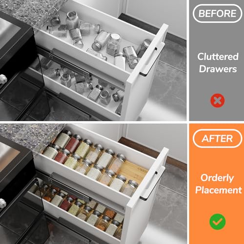 AMBIRD Bamboo Spice Drawer Organizer with Non-slip Mat,4 Tier Jar Spice Rack Tray 9.5'',Seasoning Organizer for Kitchen,Cabinet,Drawers,Countertop - size: 4 Pcs x 9.5'' W, style: Natural
