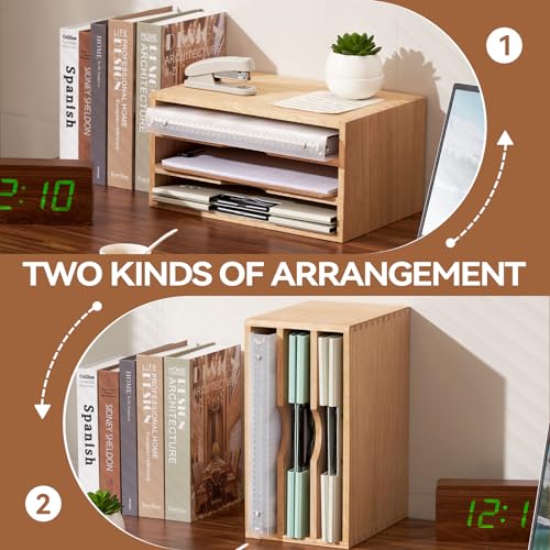 KIRIGEN Wooden Desktop Organizer Paper Storage Letter Tray File Sorter - Desk Rack Magazine File Dividers Holders for Home Office Accessories Wood Desk Cabinet with 3 Layer Trays Natural(3KWJG-NA) - color: Natural, size: 3 layer-0 drawers