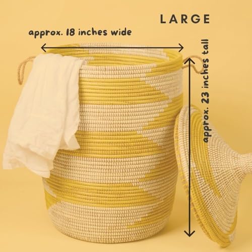 Yellow White Decorative Wicker Basket Set, 3pcs - Organize Bedroom, Living Room, Nursery - Laundry Hamper, Toy Bin, Blanket Storage - Decorative, Boho Style - Wicker, Woven, Lid, Handles - size: Set 3pcs