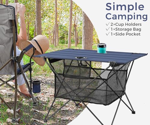 Lightweight Camping Table - Portable Folding Beach Side Table w/2 Cup Holders & Large Storage Basket, Compact Fold for Tailgate Travel Outdoor Fishing Picnic | 29.2" W x 21.7" D (Blue) - color: B: Blue