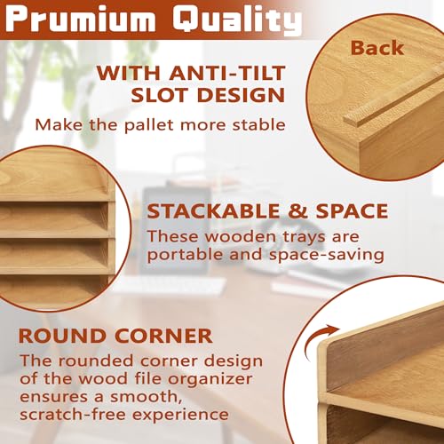 PROLEE Wooden Paper Tray Organizer for Desk, Stackable Paper Holder and Letter Tray, 4-Tier Desktop File Storage Rack for Study,Home and Office (Oak, 14" x 9.5" x 2.5") - color: Oak