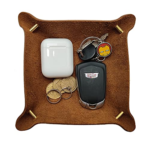 Leather Valet Tray Entryway Catchcall Tray Nightstand Organizer Storage for Wallets Watches Keys Holder Dish Bowl Coins Office Desk Accessory (Cinnamon-Crazy Horse Leather). - color: Cinnamon-crazy Horse Leather