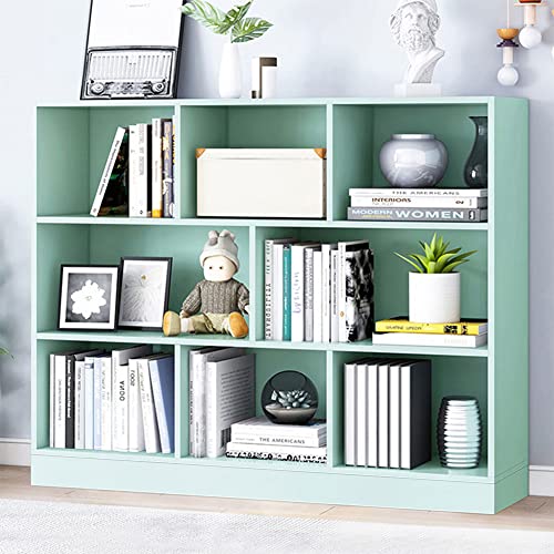 IOTXY Open Shelf Low Bookcase - Wooden 3-Tier Floor Standing Display Cabinet Organizer with Base, 8 Cubes Short Horizontal Bookshelf in Tiffany-Green - color: Tiffany Green, size: 100CM Base