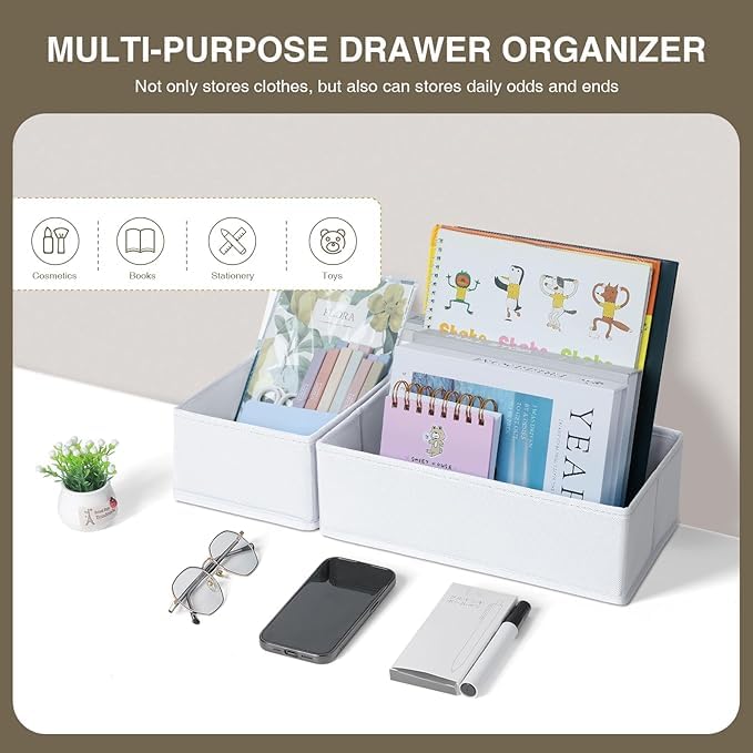 DIMJ Drawer Organizer Clothes, 6 Pack Fabric Drawer Organizer Bins, Foldable Baby Clothes Organizer & Dresser Organizer For Nursery, Clothes, Bedroom, Closet, Socks, Bra, Tie,White - color: White, size: 6 Pack
