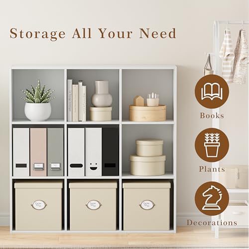 VDNEND Wooden Storage Organizer with Closed Back Panel, 11in Cube Shelf Opening, Bookshelf, Display Shelf,Closet Cabinet for Home and Office (Embossed White, 9-Cube 35.98L*9.45W*35.91H) - color: Embossed White, size: 9-Cube 35.98L*9.45W*35.91H