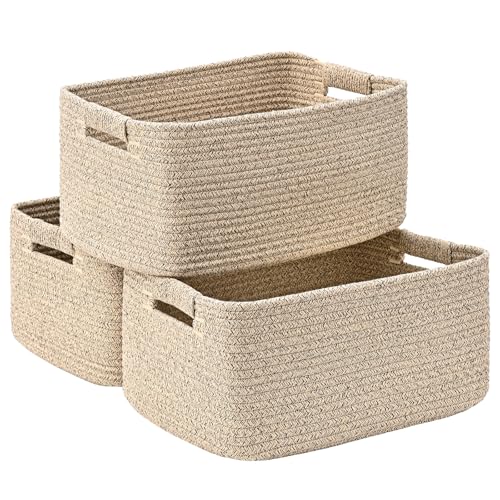 3 Pack Large Storage Basket for Organizing, 17.5"x13"x7" Woven Basket for Shelves, Closet Cube Storage Bins with Wrapped Handle, Cotton Rope Baskets for Kitchen, Clothes, Toys(Natural)) - color: Natural, size: 3 Pack