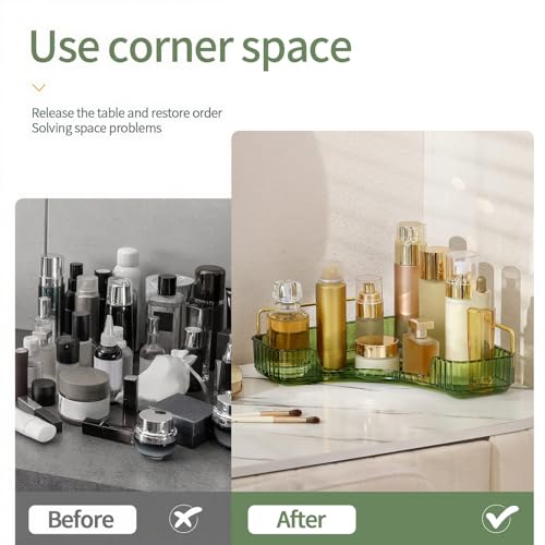 INVSSENE Corner Bathroom Countertop Organizer, Vanity Organizer Trays for Counter, Makeup Organizers, Perfume Tray, Skincare Shelf Storage Gifts for Women Girl Student (Green, 1 Tier) - color: Green, size: 13.6" x 10.1" x 3.2"