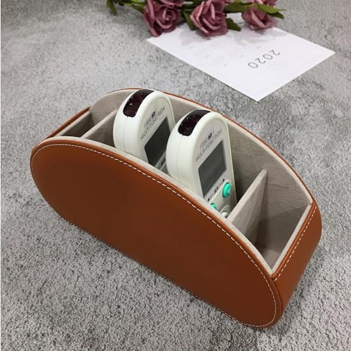 Remote Control Holder Organizer - Table Desk Leather Storage with 5 Spacious Compartments (Brown) - color: Brown