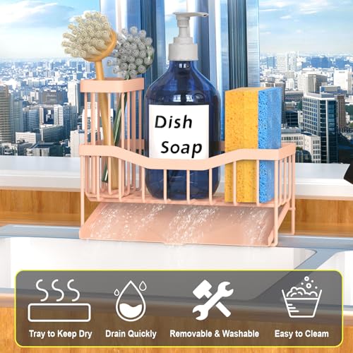 Fssvcd Maifan Sink Caddy Sponge Holder for Kitchen with Brush Holder and Stainless Steel Self Drain Tray, Rustproof Kitchen Sink Organizer for Sponge, Soap Dispenser Storage Accessories Pinky White - color: Pinky White