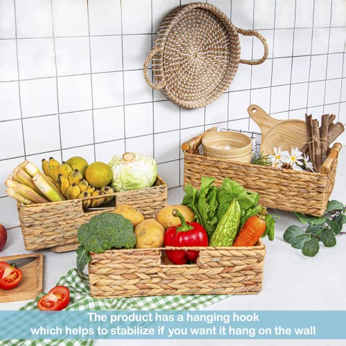 VATIMA Large Water Hyacinth Storage Baskets for Organizing with Wooden Handles for Shelves, 2 Bathroom Small Basket, Water Hyacinth Toilet Paper Baskets, Set of Natural Wicker Storage Basket for Home - color: Water Hyacinth, size: Set of 3 (1 Large Basket