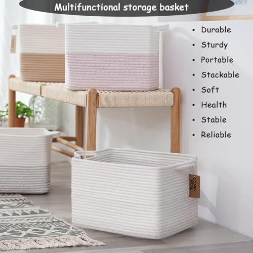 COMFY-HOMI Cotton Rope Woven Basket with Handles for Shelves,Toys,Book, Cloth Storage Baskets Bin for Organizing-13.5"x11"x9.5" Toy Decorative Organizer for Living Room, Bathroom-All White - color: All White, size: 13.5"X11"X9.5"