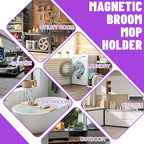 Magnetic Broom Holder Wall Mount - Heavy Duty Non-Slip Mop Hanger with 4 Hooks And 3 Rack, No Drill Tool Organizer for Refrigerator,Garage,Laundry Room (Black, 3Racks 4Hooks)