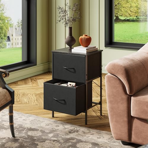 WLIVE Nightstand Set of 2, 2 Drawer Dresser for Bedroom, Small Dresser with 2 Drawers, Bedside Furniture, Night Stand, End Table with Fabric Bins for Bedroom, Dorm, Charcoal Black - color: Black (Set of 2), size: 11.8"D x 15.7"W x 24.9"H