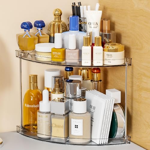 Yieach 2 Tier Corner Bathroom Counter Organizer,Clear Bathroom Organizers and Storage,Acrylic Bathroom Counter Shelf and Perfume Holder for Skin Care,Makeup,Toiletry Products and Perfume Organizer - size: 2 Tier-Triangular