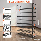 Hsscblet 8 Tiers Metal Shoe Rack,Adjustable Shoe Shelf Storage Organizer with Hooks,Stackable Boot & Shoe Storage,for Entryway,Hallway,Closet,Black - size: 8-Tier