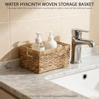 Woven Natural Water hyacinth basket Rectangular organizer basket with Handle for Desktop, Bathroom, Entryway,Kingwillow.(Small) - size: Small