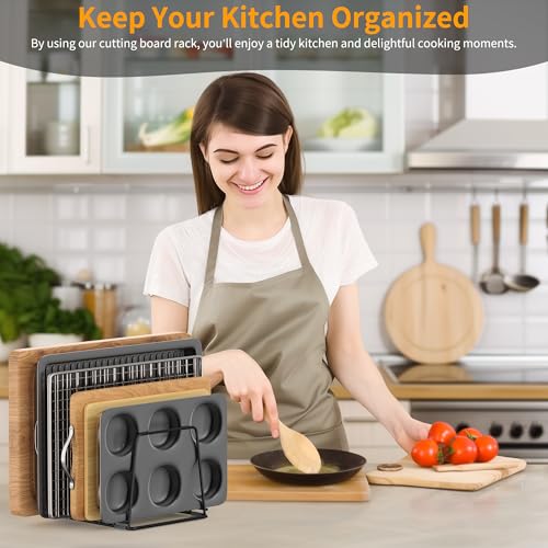 Cutting Board Organizer Kitchen Organizer Rack for Cutting Board, Bakeware, and Cookie Sheet, 5-Slot Heavy-Duty Steel Cookware Holder,Rust-Resistant with Anti-Slip Feet (1, Large) - size: Large