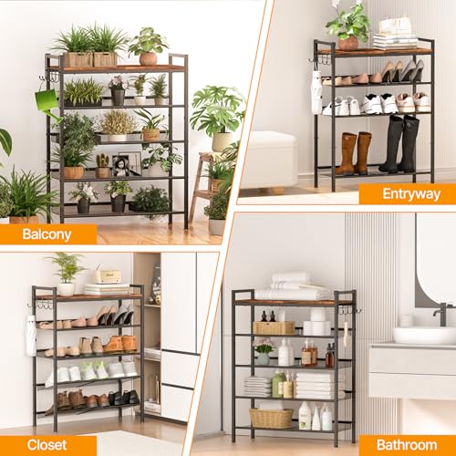 4 Tier Shoe Rack, Shoe Rack for Entryway with Hook, Shoe Organizer with Adjustable Mesh Shelves, Metal Shoe Storage, Closet, Bedroom Living Room Garage - size: 4 Tier