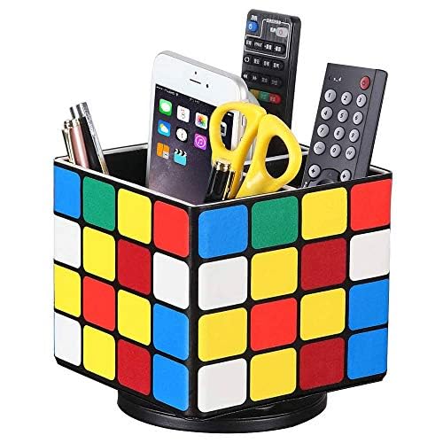 YAPISHI Remote Control Holder, 360° Swivel TV Remote Holder for Table, PU Leather Remotes Caddy, Nightstand Organizer for Media Controllers/Makeup/Office Supplies, Bedside Decorations for Living Room - color: A-Square color