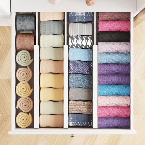 SpaceAid Bamboo Dresser Drawer Dividers 6 Pack, (Need 4.65" Deep Drawer) Adjustable 12.5“-17” Organizers, Expandable Organization for Clothing, Clothes, Dressers, White - color: WHITE, size: 4.65''H, 12.5''-17''L