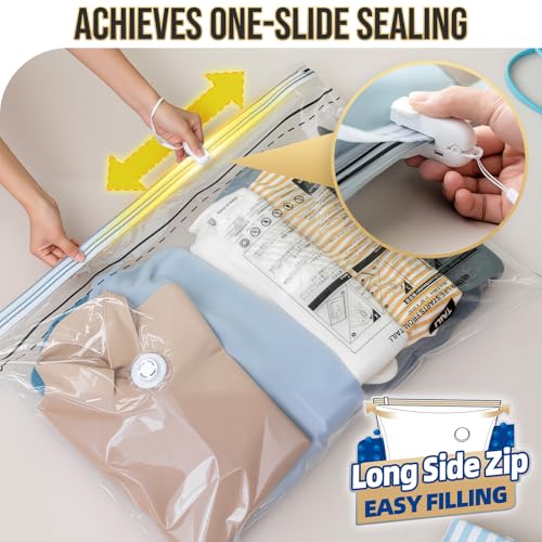TAILI 8 Pack Vacuum Storage Bags, Jumbo Size 39x28 inch, LONG SIDE ZIP Vacuum Seal Bags for Beddings, Extra Large Storage Space Saver for Clothing, Comforters, Blankets, Pillows - size: 8 Jumbo