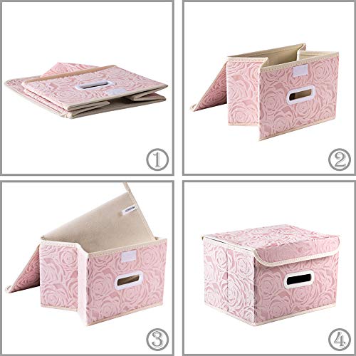 PRANDOM Foldable Storage Boxes with Lids [5-Pack] Fabric Decorative Storage Bins Cubes Organizer Containers Baskets with Cover Handles Divider for Bedroom Closet Living Room Pink 9.8x7.9x6.7 Inch - color: Pink, size: Small(5-Pack)