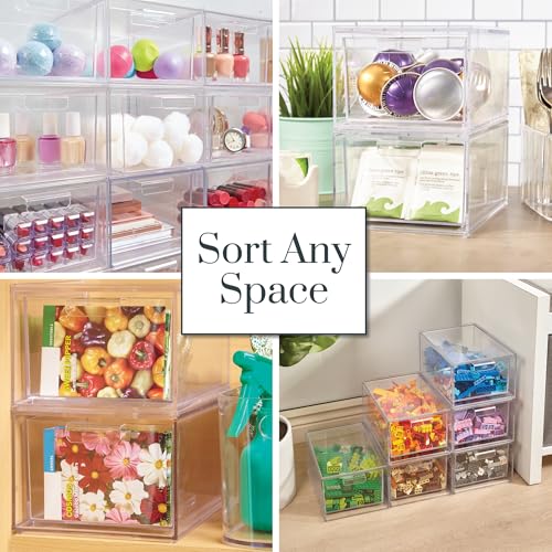 STORi Audrey Stackable Clear Bin Plastic Organizer Drawers | 2 Piece Set | Organize Cosmetics and Beauty Supplies on a Vanity | Made in USA - size: 4.5" Tall Set