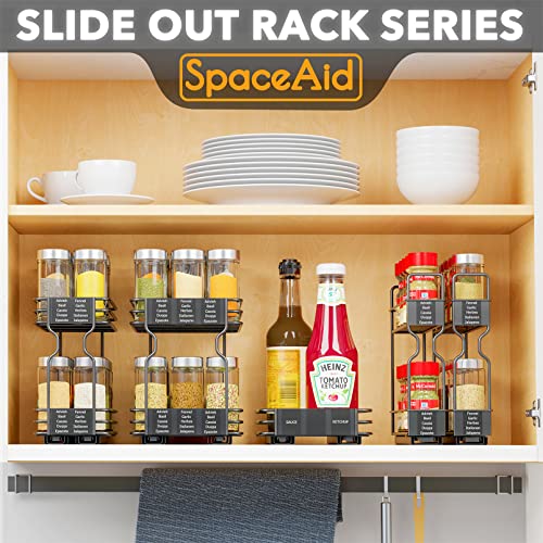 SpaceAid Pull Out Spice Rack Organizer for Cabinet, Heavy Duty Slide Out Seasoning Kitchen Organizer, Cabinet Organizer, with Labels, 5.2" W x10.75 D x10 H, 2 Drawers 2-Tier - style: Two 2"W Drawers, 2-Tier