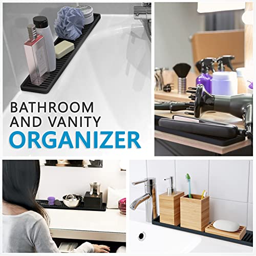 ZAPPOWARE Silicone Kitchen Sink Caddy Sponge Holder 11" x 4.33", Black - Bathroom Vanity Tray Organizer, Kitchen Soap Tray for Dish Scrubber, Soap Dispenser and Sponge - color: Black, size: 11" x 4.3" x 0.4"